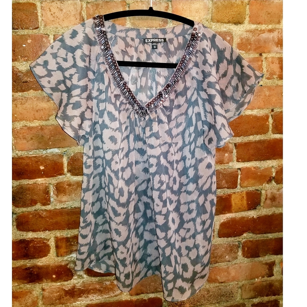 Flowy lavender/grey top w/ sequin neck, Express,XS